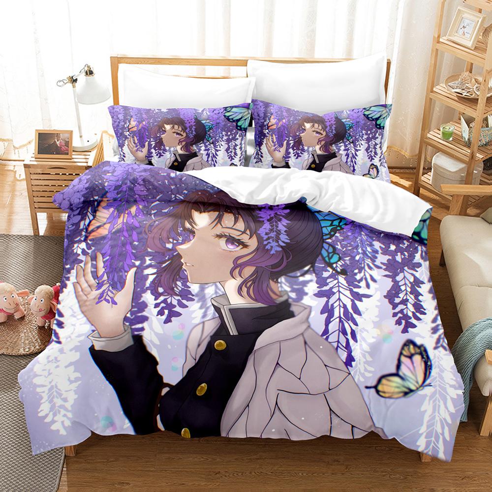 3D Print Kochou Shinobu Bed Linen Anime Demon Slayer Bedding Set 135x200 Teens Boys Twin Single Queen King Full Duvet Cover Sets