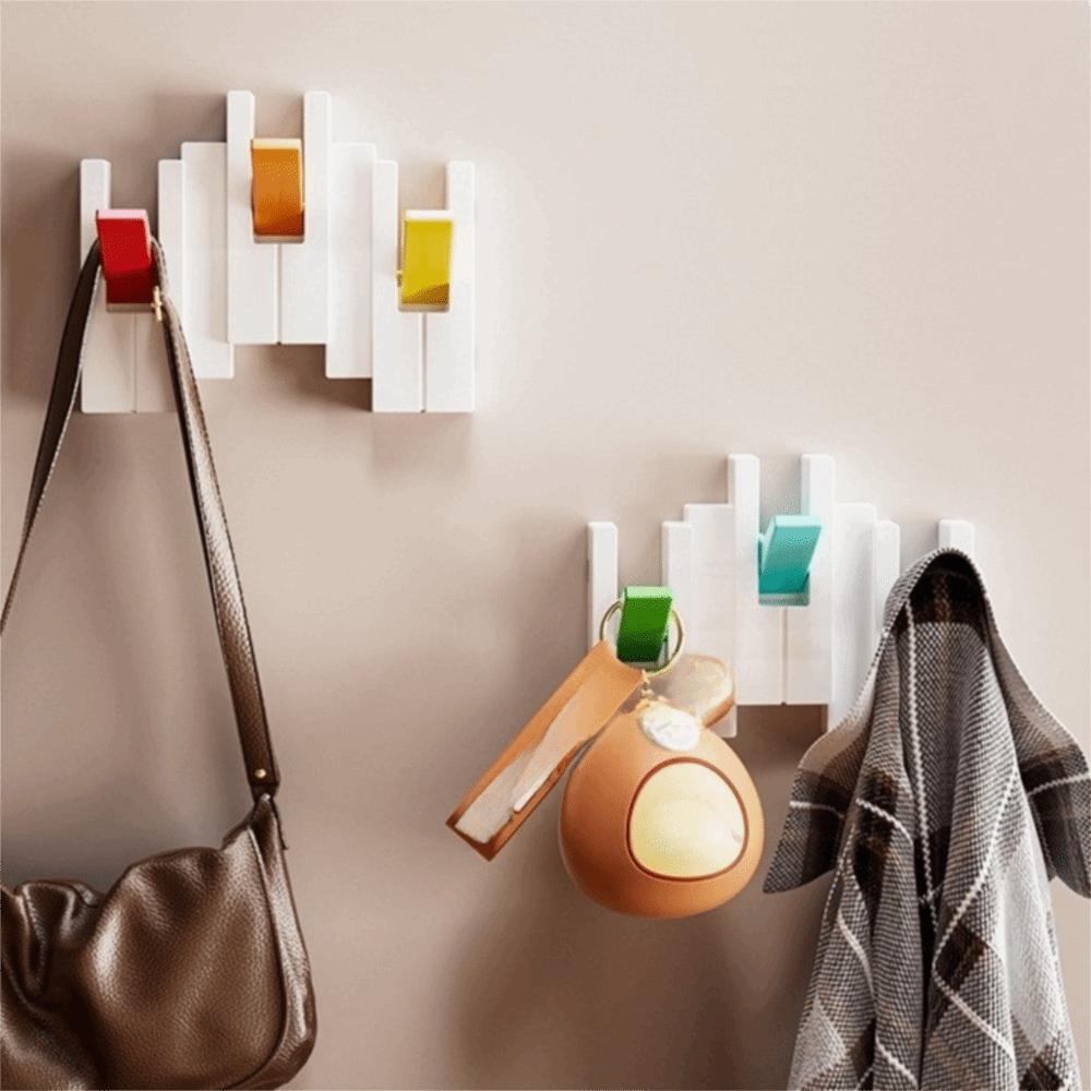Dopamine Piano Key Shaped Wall Mounted Coat Rack Colorful No-drill Art Clothes Hook Foldable Space Saving Entry Hooks Home