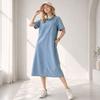 Desire Rose Women Loose Fit Puff Sleeve Denim Dress 2color