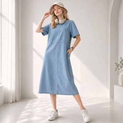 Desire Rose Women Loose Fit Puff Sleeve Denim Dress 2color