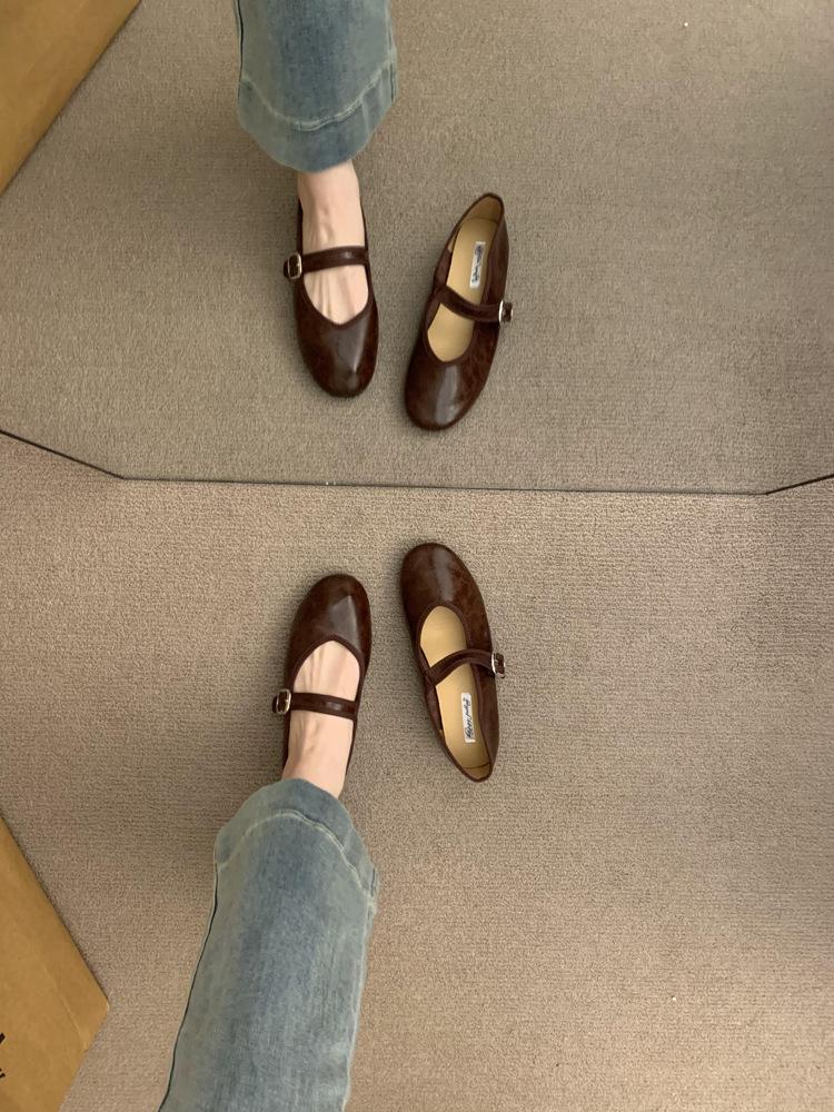 

Французский вечерний ветер Универсальные туфли с перекрестными ремешками Женские 2025 Весна и осень Новые балетки феи Мэри Джейн 40