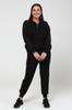 Women's Large Size Stoned Zippered Pocket Jogger Tracksuit Set Black