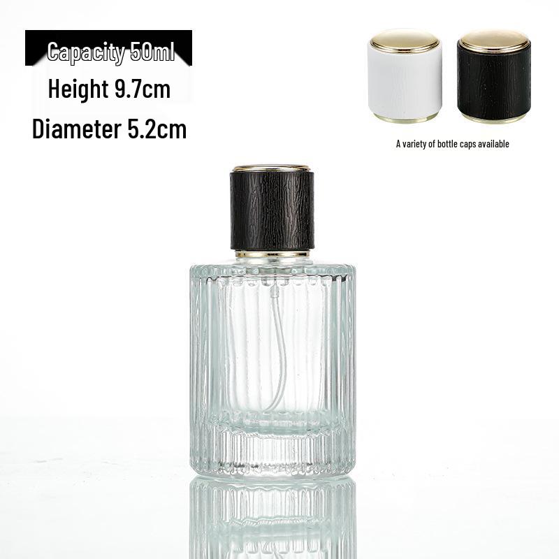 High-Grade Transparent Spray Bottle: 30ml with Vertical Stripes & 50ml Round Bottom Perfume Bottle with Screw Cap
