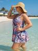 Europäischer & Amerikanischer Plus Size Tankini: Damen blauer roter Badehosenrock & bedruckte Badehose