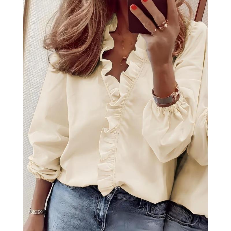 PEYWOW Women's Fashion Casual Summer Spring Autumn Winter V-Neck Blouses & Shirts