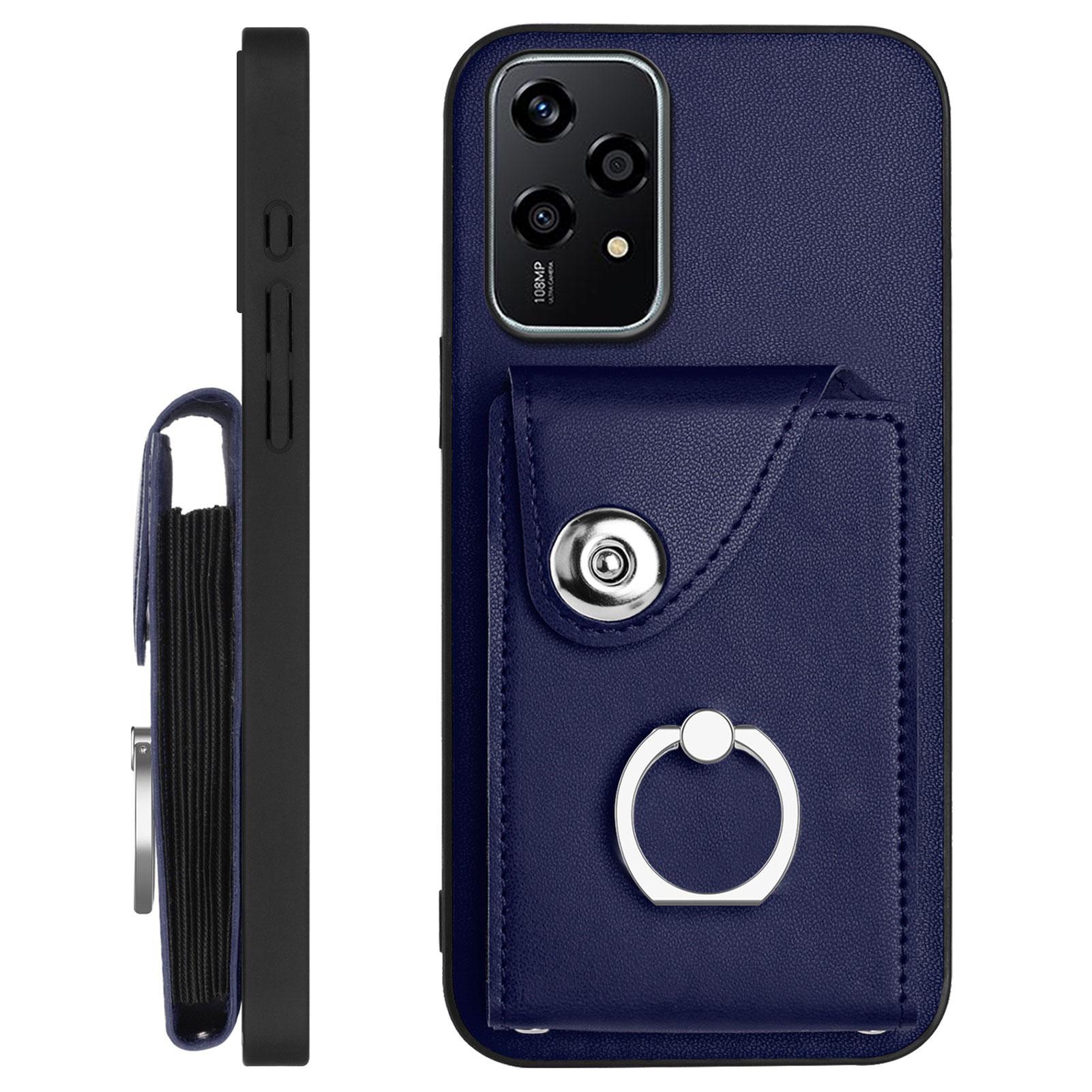 

For Honor 200 Lite Case YB Leather Coating Series-7 Card Holder Leather TPU Phone Cover with Kickstand Sapphire