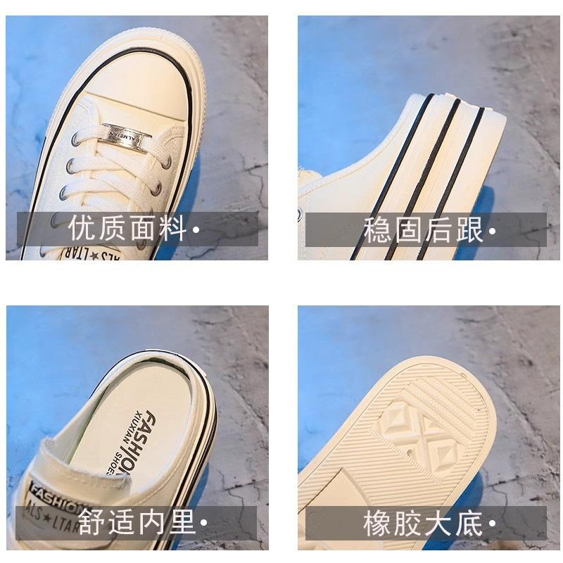 Baotou half slippers women's outer wear 2025 new women's heelless lazy canvas board shoes platform casual slippers tide
