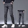 Men'S Spring And Autumn Business Formal Checkered Pants With Western Pants, Slim Fit And Elastic Small Feet, Suit Pants For Men