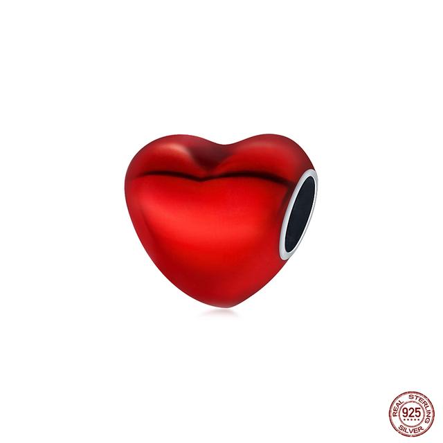 New 925 Sterling Silver Red Color Series Heart Shape Charms Beads Lucky Jewelry Gifts