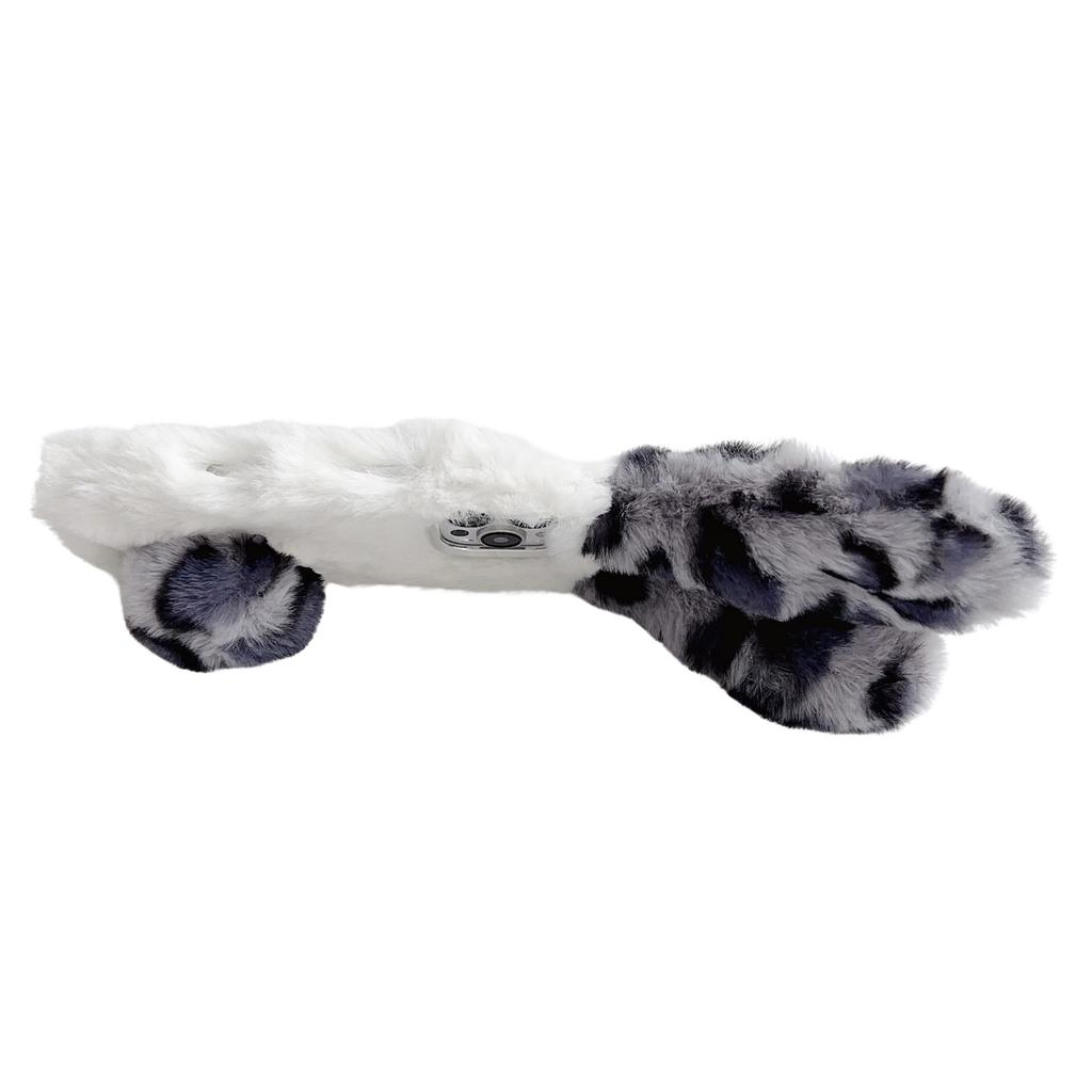 For iPhone 16 Pro Max Case Fluffy Leopard Splicing Bunny Plush TPU Phone Cover