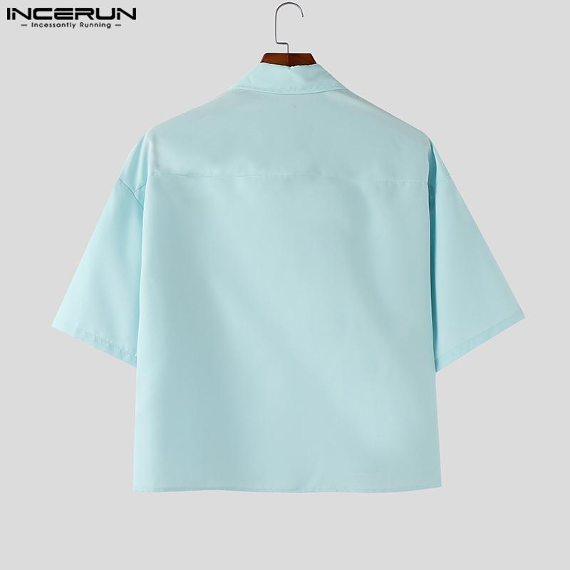 INCERUN Oversized Lapel Neck Short Sleeve Pocket Buttons Causal Shirts Tops