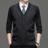 Men Plaid Knit Button Cardigan Casual Sweater Outerwear For Middle Aged Men