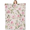 Floral Pink Rose Blanket Flower Throw Green Leaves Soft Fleece