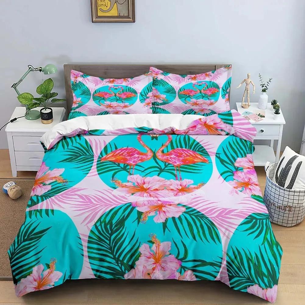Tropical Flower Leaf Duvet Cover King Queen Colorful Vintage Floral Bedding Set for Adults Women Boho Polyester Comforter Cover