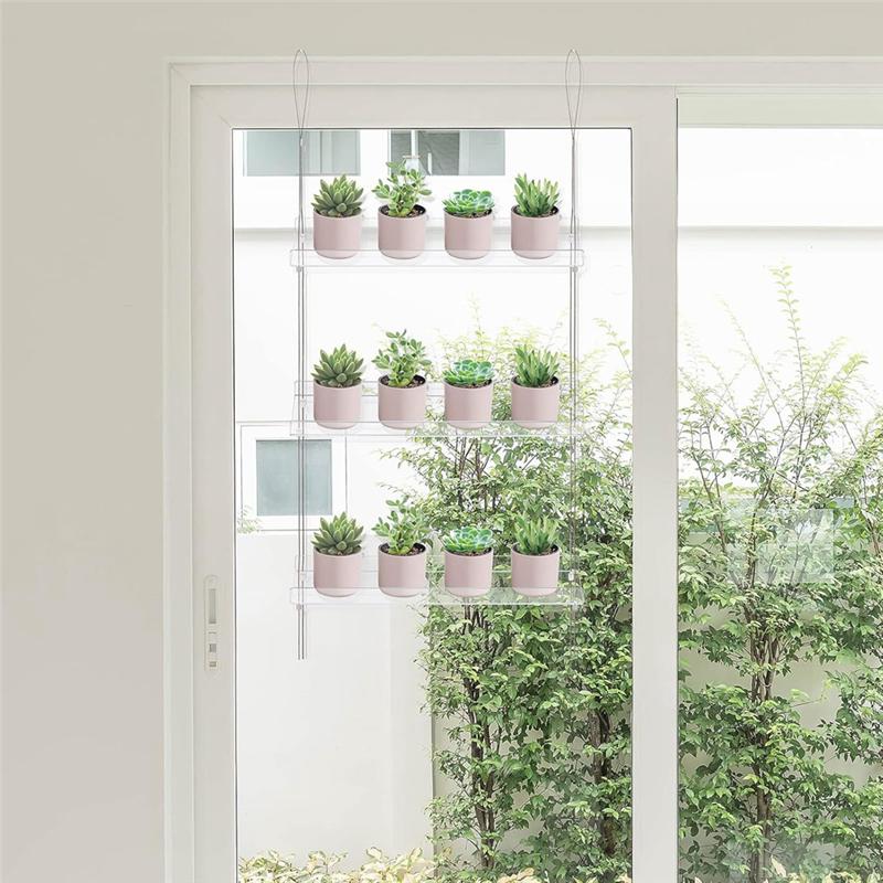M-Modern-3-Tier Window Plant Shelves 16 Inch, Acrylic Adjustable Hanging Floating Shelf, Window Sill Extender For Indoor Plants