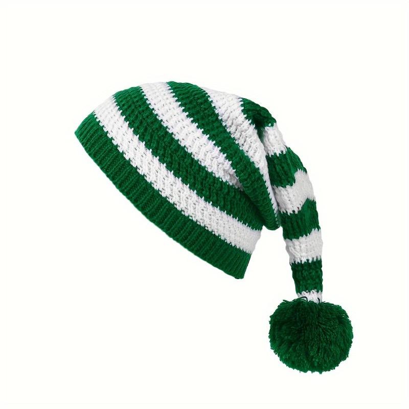 

1pc Christmas Knit Beanie –Stocking Stuffer Santa Hat,Striped Crochet Cap with Pom Poms,Unisex Cozy Winter Hat for Holiday Decor 28x40cm