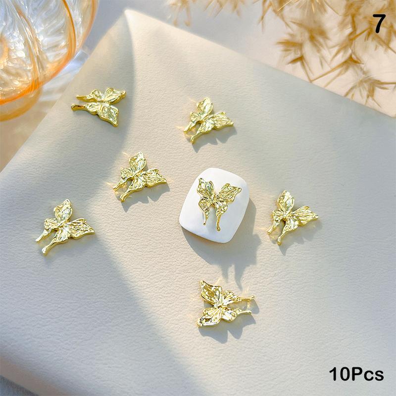 10Pcs 3D Bow Tie Ribbon Shaped Alloy Nail Accessories Gold Multi-Designs Nail Art Jewelry  Decorations Manicure Charm