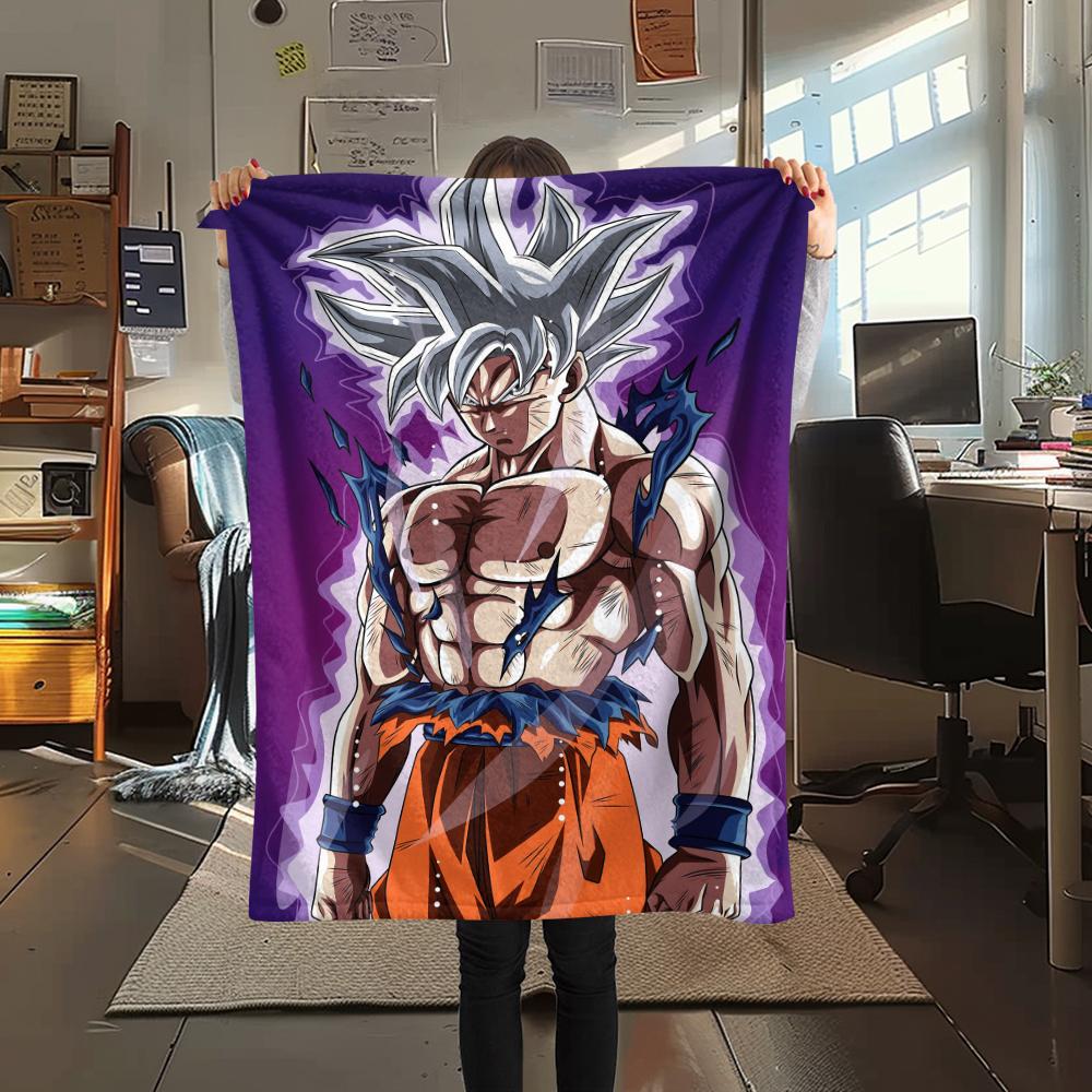 Dragon Ball Goku Pattern Flannel Blanket, High Quality Comfortable for All Seasons, Home Decor, Warmth and Comfort, Perfect for Gifts.