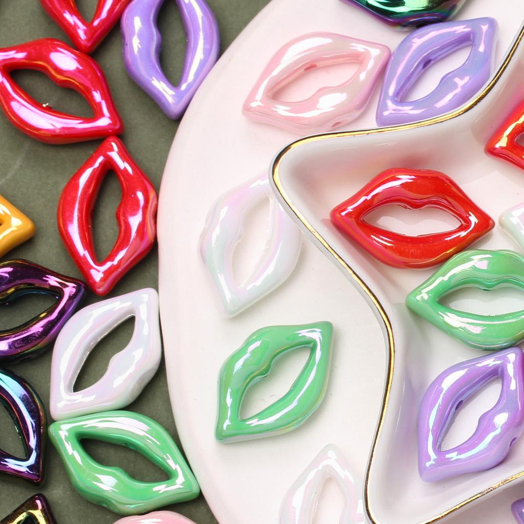 Perforated Acrylic Beads DIY Accessories Lip Print Lip 15.4 * 25.3mm Bracelet Colorful 20 pcs/pack Accessories Vertical Hole
