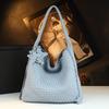 Woven big bag new fashion leather women's bag fashion trend large capacity shoulder bag grid bucket bag