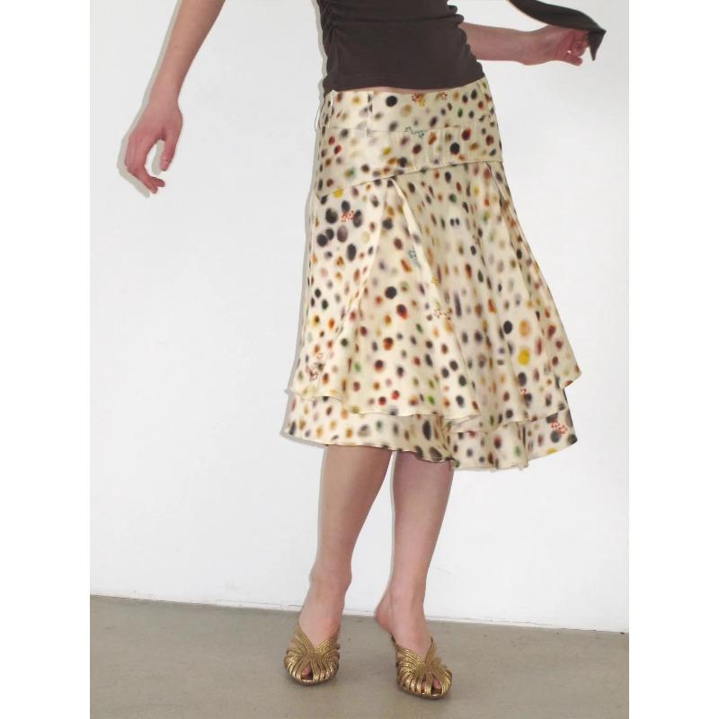 

Womens Beige Multi Color Polka Dot Double Layer Ruffled Midi Skirt S бежевий