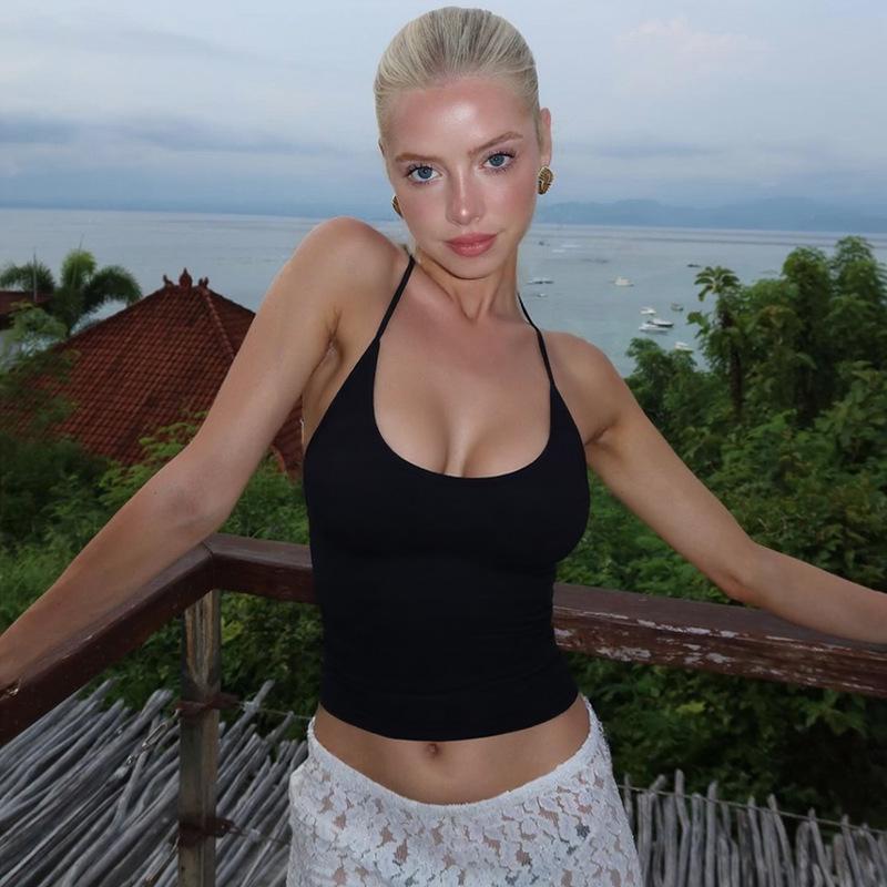 2025 Summer European & American Style Women's Sexy Backless Slimming Halter Crop Top