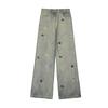 American Retro Washing and Old Embroidered Jeans for Men and Women High Street Handsome Loose Wide-leg Straight Casual Pants