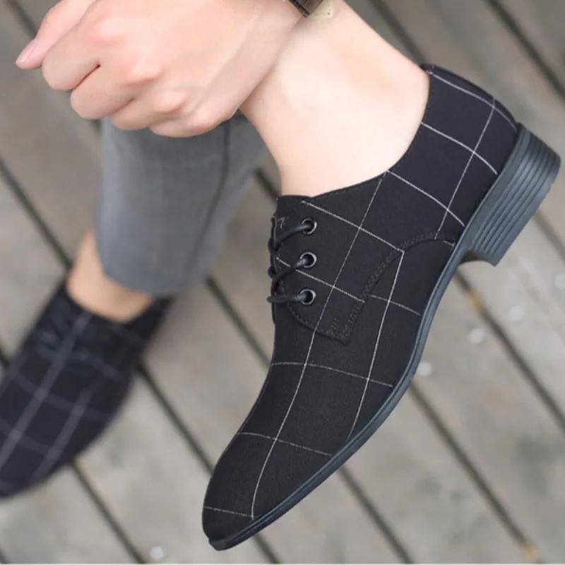 Fashion Men's Dress Shoes Breathable Canvas Shoes Pointed Toe Business Casual Shoe Wedding Shoes for Men Lace-Up Oxford Shoe Big Size48