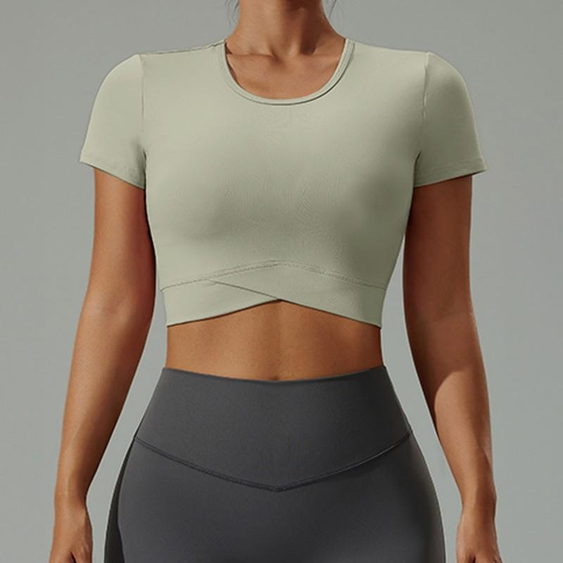 Womens Yoga T-Shirt Crop Top Short Sleeve High Stretch Breathable Fitness Workout Tee