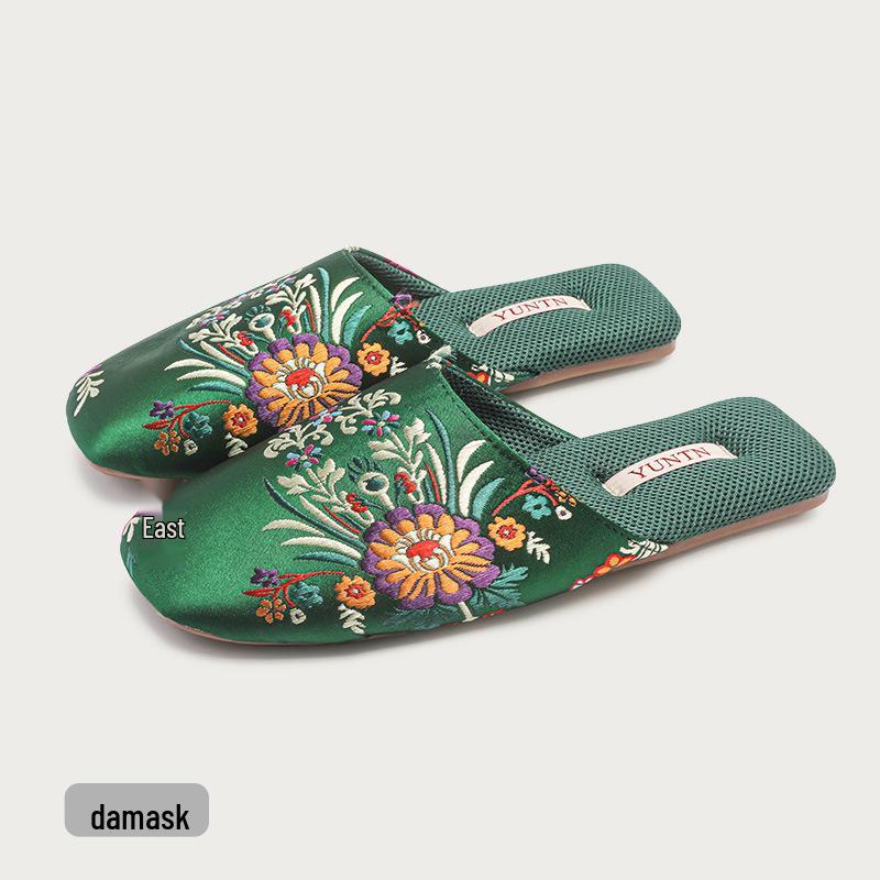 Elegante Set Sciarpa da Testa Ricamata in Raso per Tutte le Stagioni e Pantofole Antiscivolo da Casa per Donna