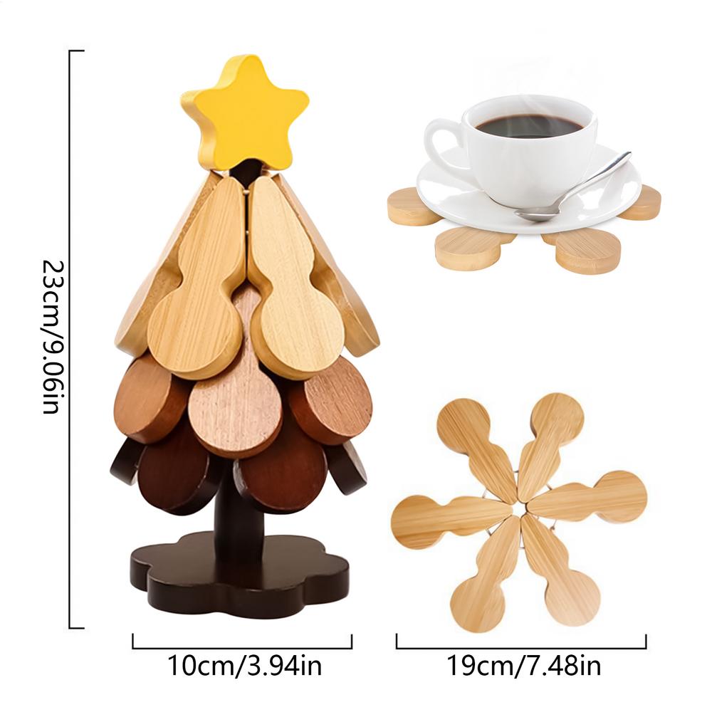 

Wooden Coaster Foldable Christmas Tree Design Stand Wooden Trivets Decorative Anti Scald Heat Resistant Table Mat Cup Pad