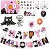 Pink Halloween Party Decorative Skull Balloon Pumpkin Banner Cake Insert Set