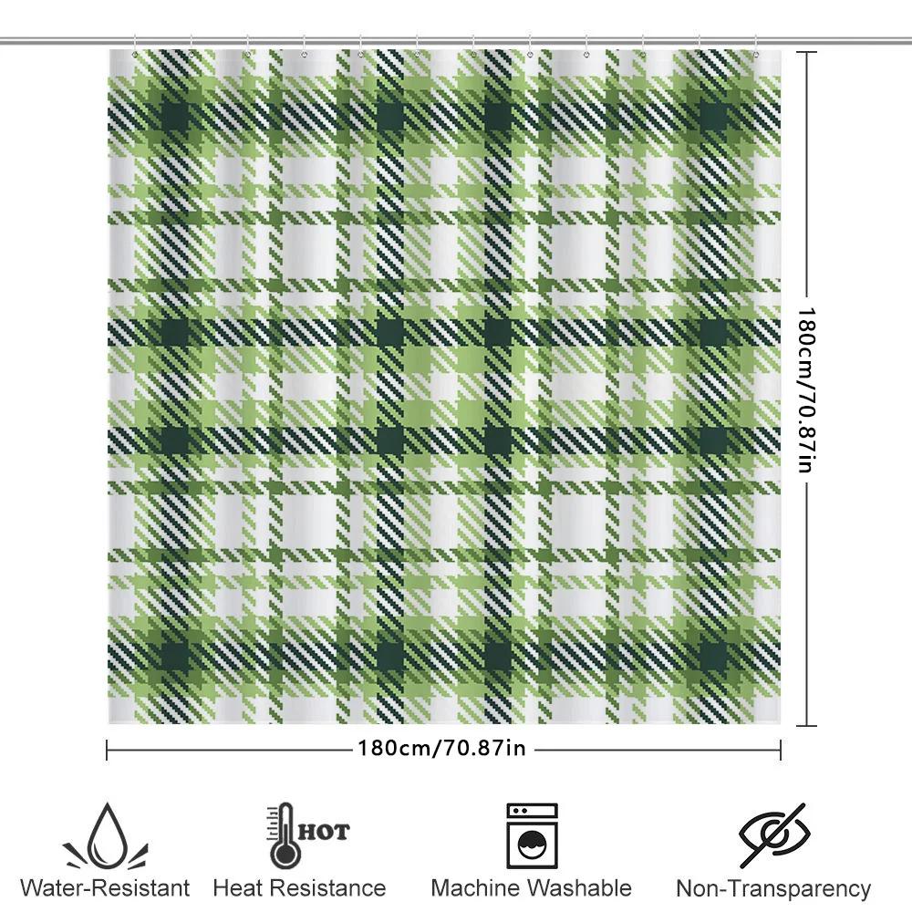 Green Plaid Shower Curtain Home Decor Bathroom Accessories Waterproof Bath Rug Set For Kids Room Decoration 180X270Cm (6Ft)