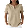 V Neck T Shirt Women Short Sleeve Casual Button Down Shirt Ladies Fashion Top