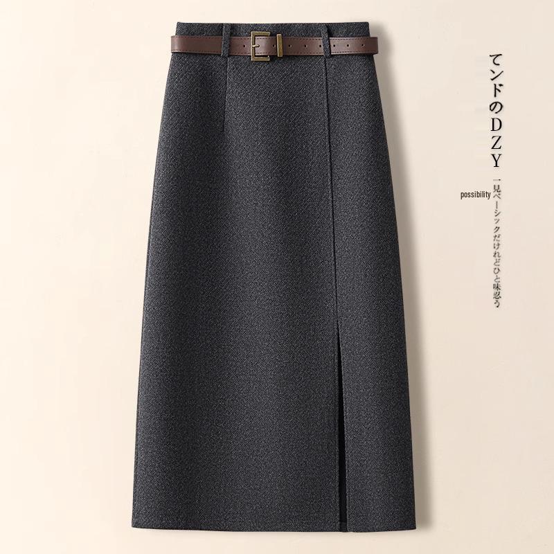 

Роскошная серая шерстяная юбка А-силуэта миди для женщин - Элегантная осенне-зимняя 2024 года, облегающая бедра, с разрезом XL: 120-130 jin