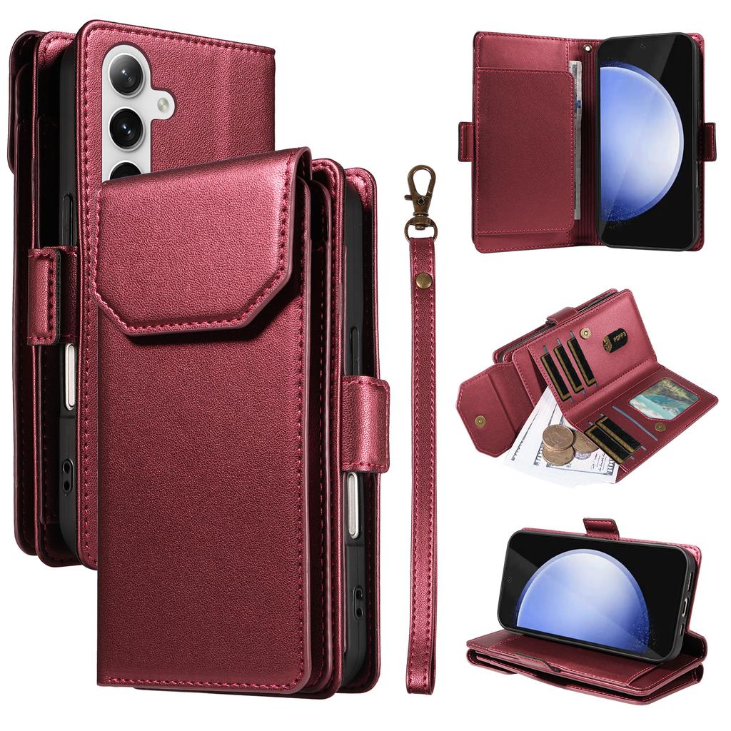 For Samsung Galaxy S24 FE Case with Multi-Card Holder and Strap PU Leather Phone Cover Stand