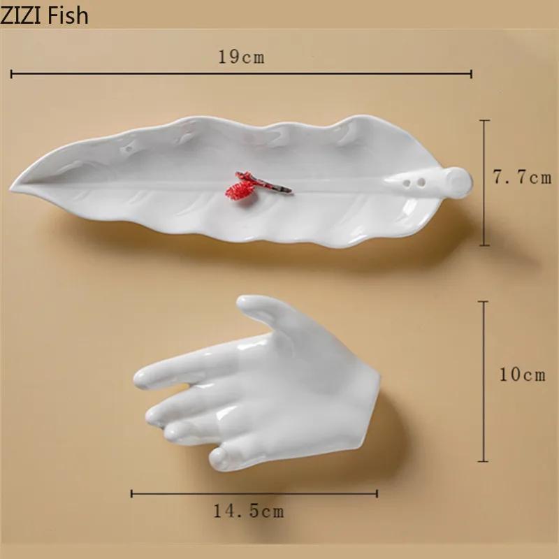 BRCreative White Tableware Leaf Plate Buddha Hand Plate Hotel Restaurant Dessert Sushi Plate Nordic Home Kitchen Ceramic TablewareEY