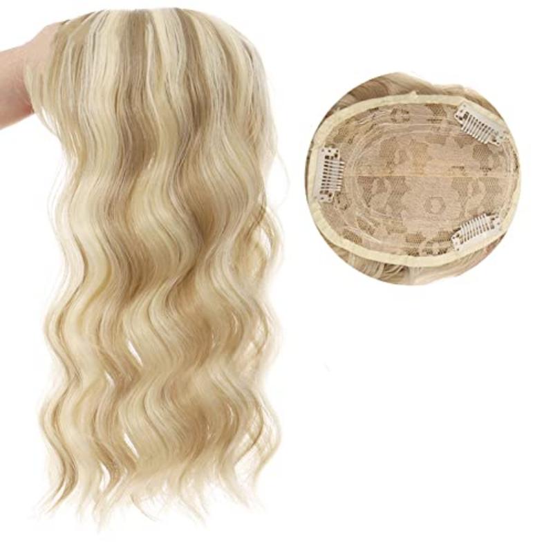 Body Wavy/Curly Hair Topper With Air Bangs For Women,Synthetic Hairpiece Clip in Hair Extension Add Volume Wig for Covering White Hair Hair Loss