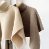 Cloak Scarf Women Solid Color Irregular Cut Cape Thickened Warm Knit Turtleneck Sweater Irregular Design Shawl Wrap