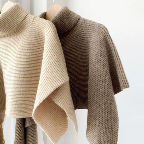 Cloak Scarf Women Solid Color Irregular Cut Cape Thickened Warm Knit Turtleneck Sweater Irregular Design Shawl Wrap