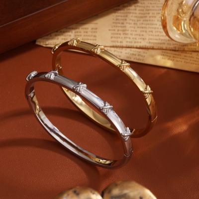 Htpwe Stainless Steel Letters X-ray Bracelet Women's Plated 18k Gold Couple Holiday Gift Bracelet Party Daily Zircon