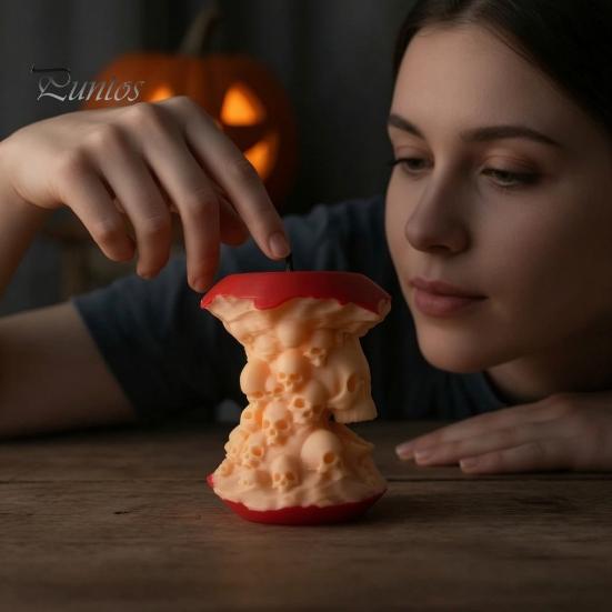 Creative Resin Sculpture 3D Printed Apples Skull Figurine, Spooky Skeleton Artistic Craft Collectible Sculpture, Halloween Gothic Desktop Decor,