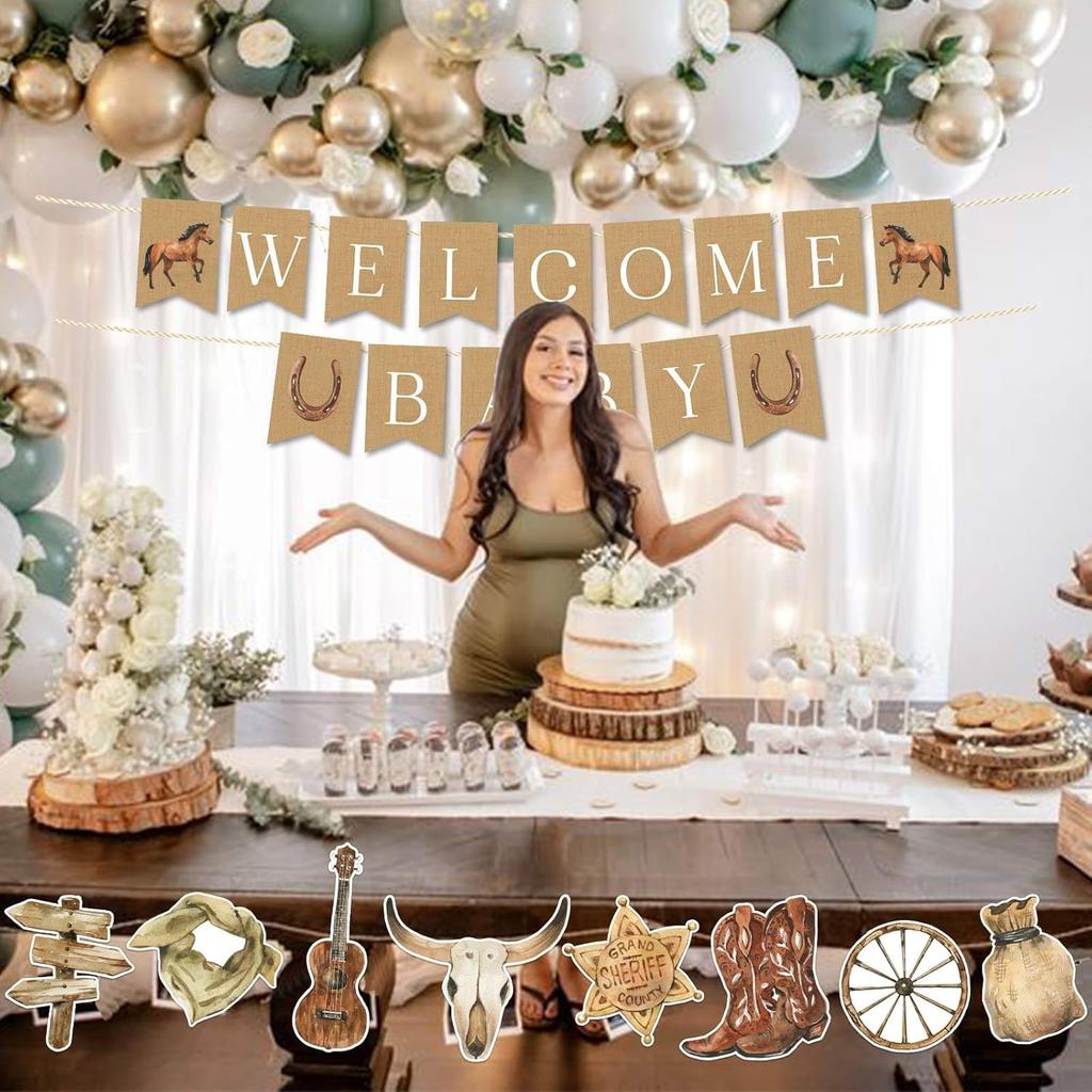 Western Cowboy Baby Shower Banner, Horse Birthday Party Decorations, Cowboy Welcome Baby Banners, Western Party Supplies for Boys, My First Rodeo