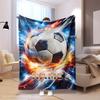 Personalized Soccer Ball Blanket Name Fire Design Soft Fleece Throw Football Fan Gift Home Decor Sports Art