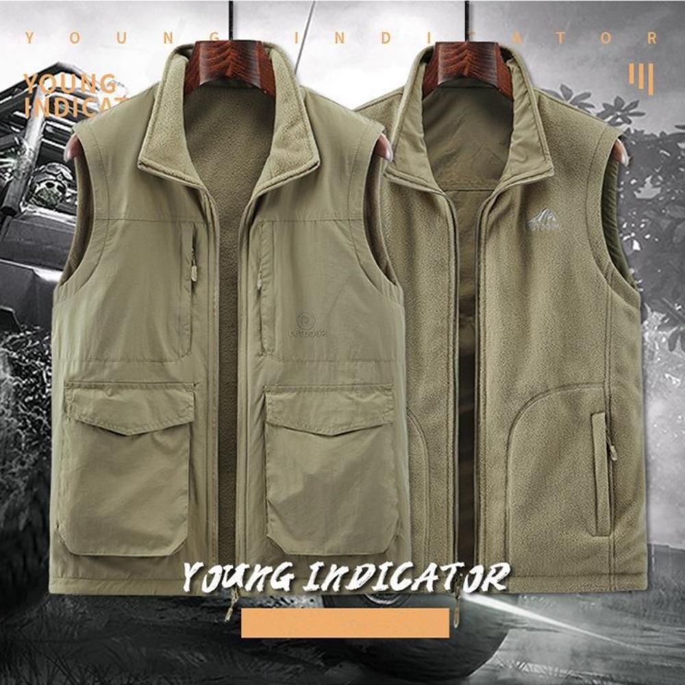Reversible Sleeveless Jacket Men's Vest Coat Winter Waistcoat Thick Warm Fleece Workwear Tops Cargo Vest Windbreaker New Fashion