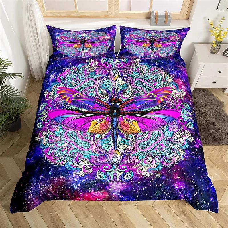 Comforter Dragonfly King Queen Size Chic Animal Comforter Microfiber Bohemia Mandala Bedding Set Flowers Bed
