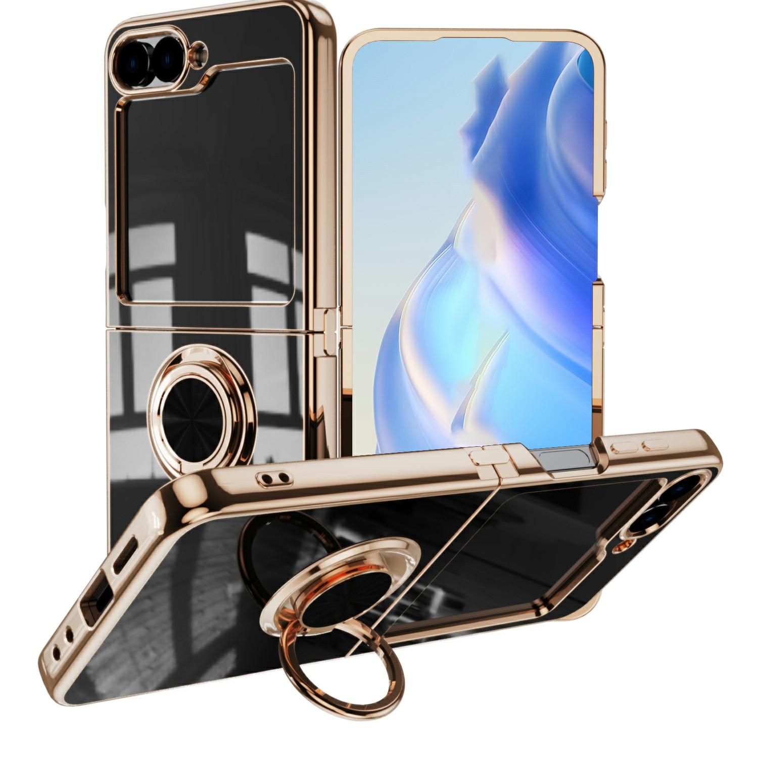

For Samsung Galaxy Z Flip6 5G Case Precise Cutouts 6D Electroplating TPU Phone Cover with Ring Holder
