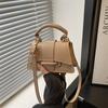 Mini Top Handle Crossbody Bag with Flap Metal Ring Detail, Chic Leather Shoulder Purse, Elegant Compact Handbag for Daily Party