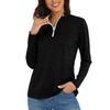 Women's Casual Fashion Solid Color Long Sleeve Zipper Neck Top T-shirt