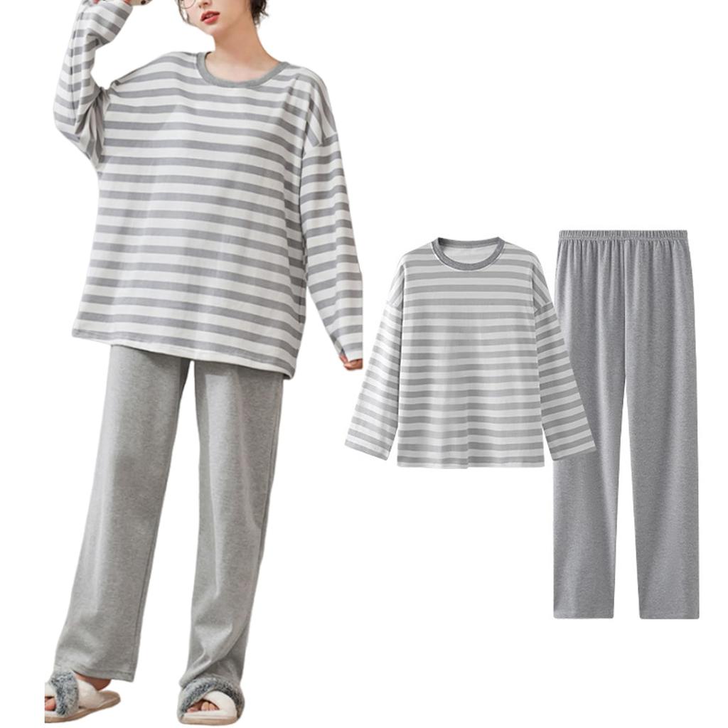 HuuMeNEIDOO Langarm Gestreifte Loungewear Rundhals Oberteil und Hose mit Niedlich und Perfekt für und Winter Damen Pyjama, Set, 2-teiliges Set, Bund,